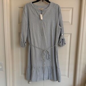 LOFT Light Blue & White Striped Seersucker Dress XL Extra Large NWT